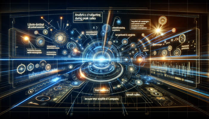 Futuristic interface of Bing Places for Business featuring Bing Ads, analytics, and targeted campaigns during peak sales.