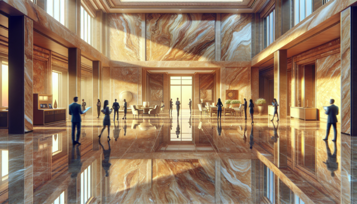 Opulent home interior featuring well-maintained travertine tiles, enhancing resale value, admired by potential buyers.