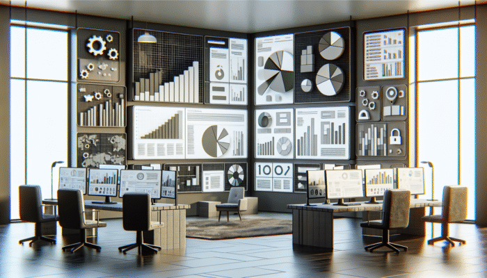 Digital workspace with Google Analytics, SEMrush, Ahrefs interfaces analyzing voice search data, showing graphs and user demographics.