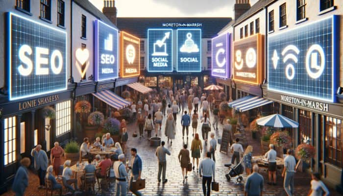 E-commerce Marketing in Moreton-in-Marsh, Gloucestershire: A lively online marketplace in Moreton-in-Marsh where small businesses utilise digital tools for SEO, social media, and email marketing to engage locals.