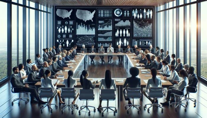 Strategies to Lower Debt Consolidation Interest in the UK | DCL Diverse financial experts discussing debt consolidation strategies in a modern conference room with charts and graphs.