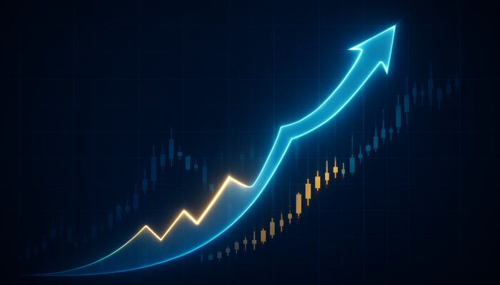 Dynamic stock chart depicting a glowing trailing stop loss moving upward with rising prices and locking during declines.